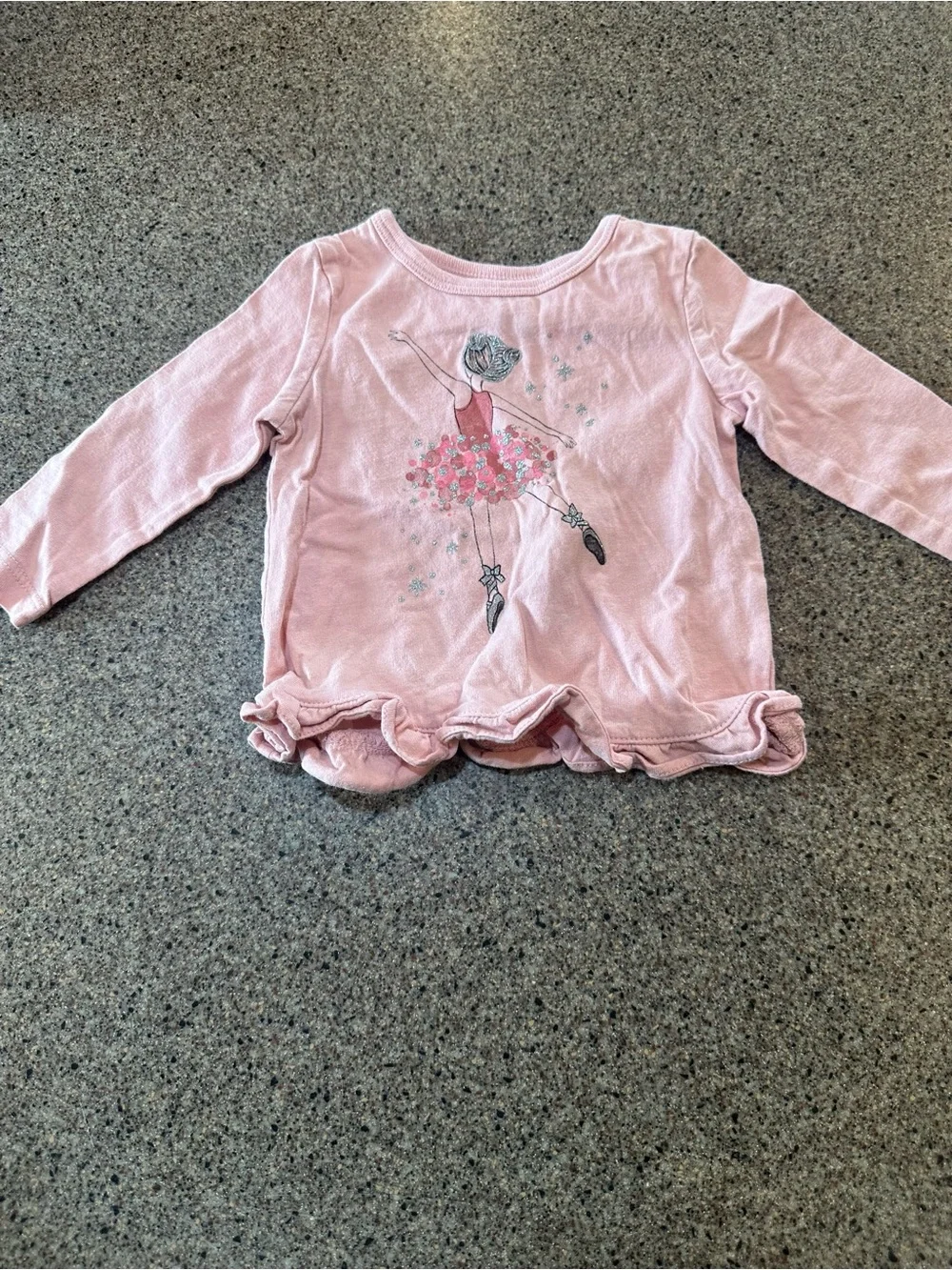 Girls Pink Ballerina Ruffle Hem Long-Sleeve Top